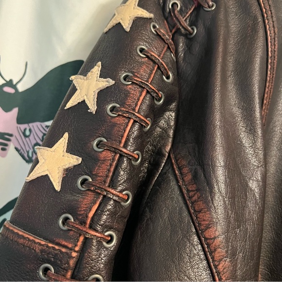 Black Rivet Dark Brown Jacket with Red and White Stars - Picture 4 of 11